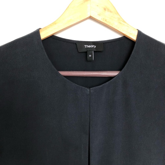 Theory Cortlandt Silk navy t shirt top womens - Picture 3 of 7